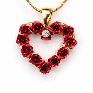 Elegant Gold and Red Heart Pendant Necklace